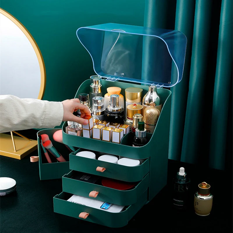 HULIANFU Large Capacity Makeup Organizer Cosmetic Storage Box Drawer Type Desktop Finishing Rack Dustproof Lipstick Beauty Mask Case - Deanwangkt