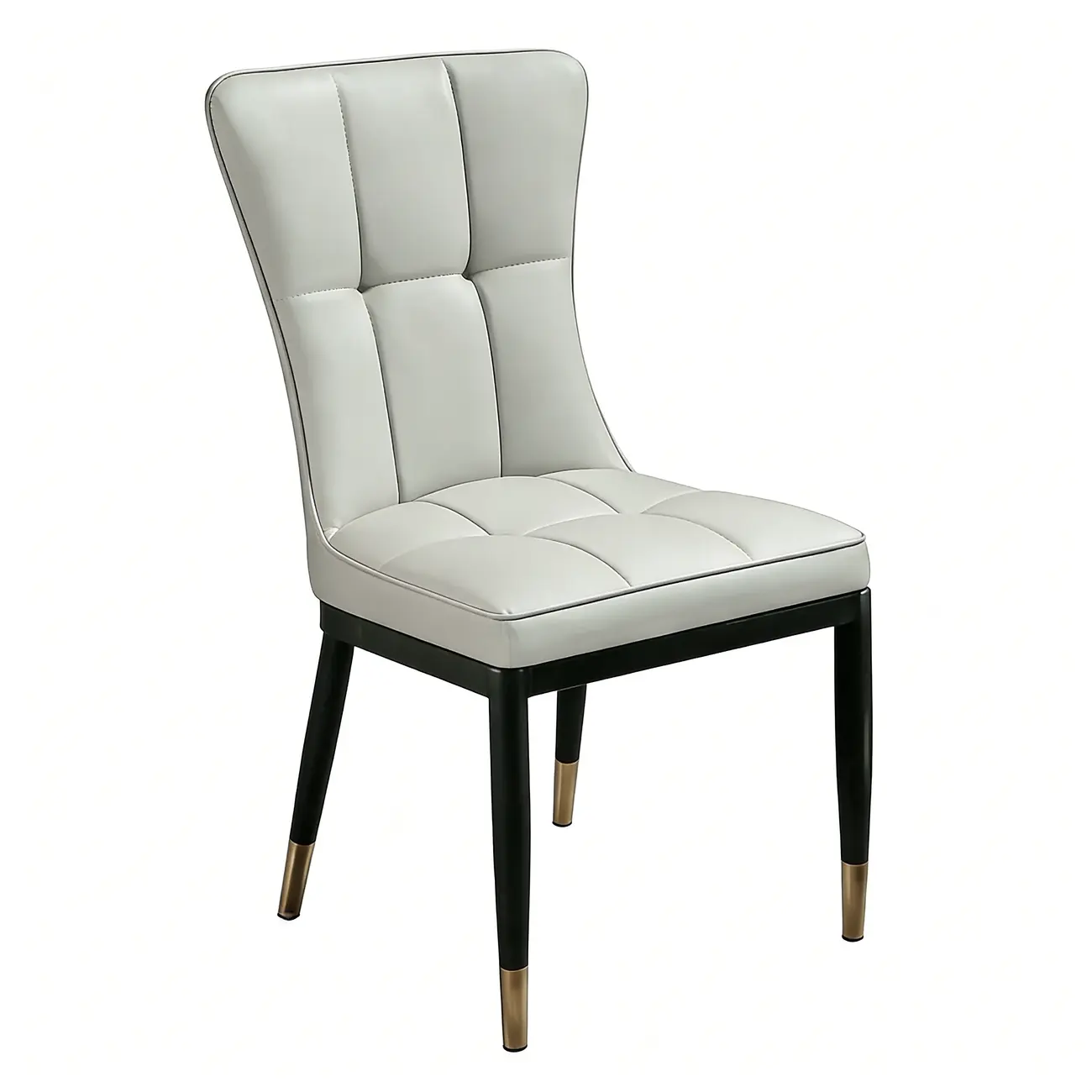 Armless Grey Tufted Leather High Back Dining Chair