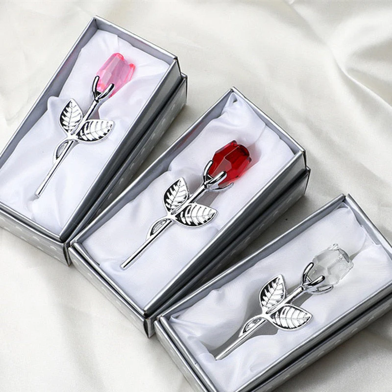 HULIANFU Valentines Day Gift Crystal Glass Rose Artificial Flower Silver Gold Rod Rose Flower for Girlfriend Wedding Gifts for Guest - Deanwangkt