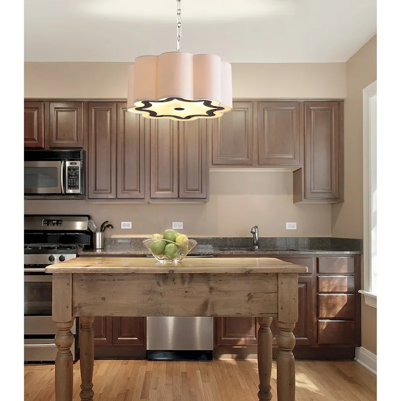 Gabrielle 4-Light 20  Adjustable Scalloped Shade Metal LED Pendant, Chrome/White by JONATHAN Y