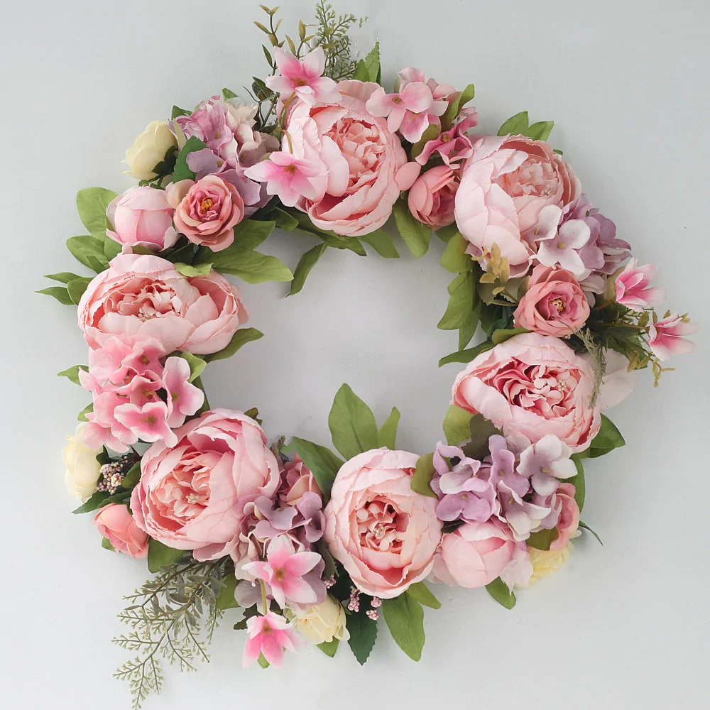 HULIANFU Peony simulated garland Rattan ring decoration Photography props Wedding wreath Flower home door Decoration - Deanwangkt