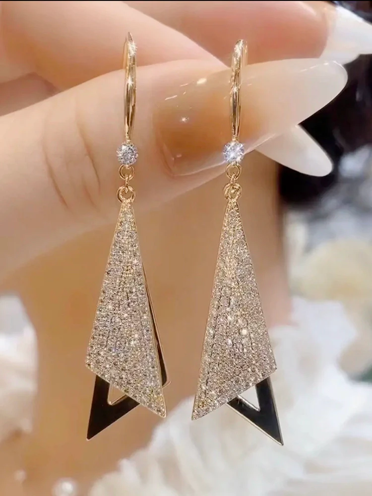 High-end versatile diamond-set geometric triangle earrings women's light luxury high-end gold-plated earrings  new trend - Deanwangkt