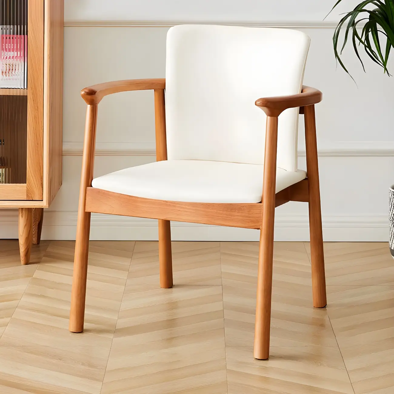 Modern Upholstered Rubberwood Arm Dining Chair Set of 2