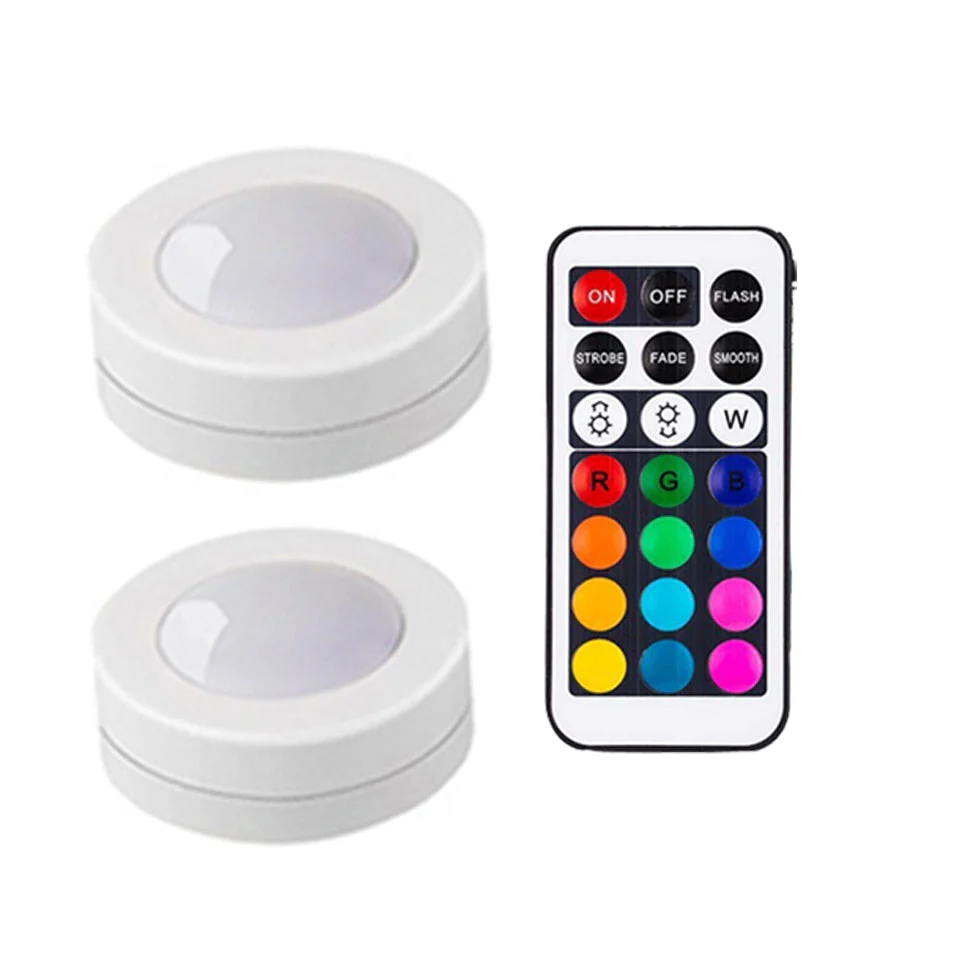 HULIANFU Wireless LED Under Cabinet Light Dimmable Touch Sensor RGB LED Puck Lights For Cupboard Wardrobe Stair Closet Hallway Night Lamp - Deanwangkt