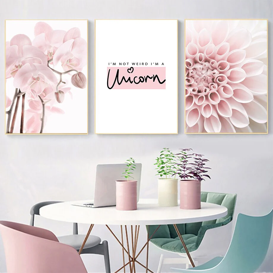 HULIANFU Pink Flower Dahlia Peony Coral Corridor Quotes Wall Art Canvas Painting Nordic Posters And Prints Wall Pictures For Living Room - Deanwangkt