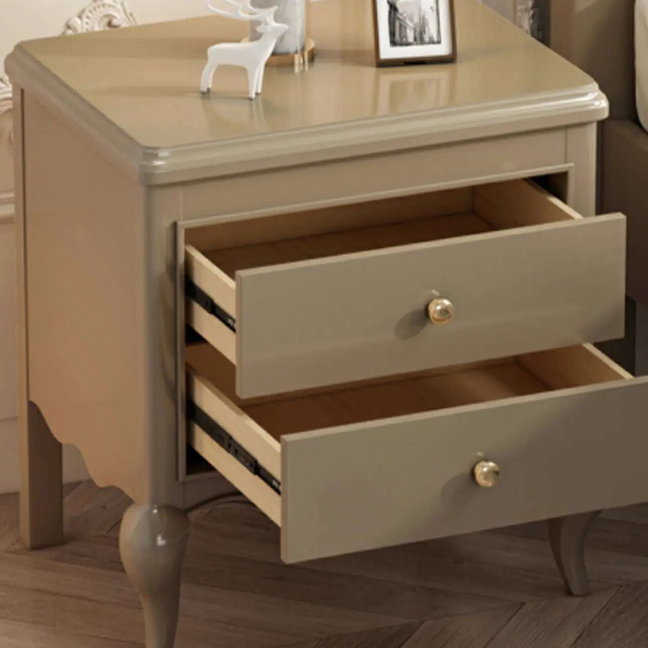 Glam Rubberwood White 2-Drawer Nightstand with Legs
