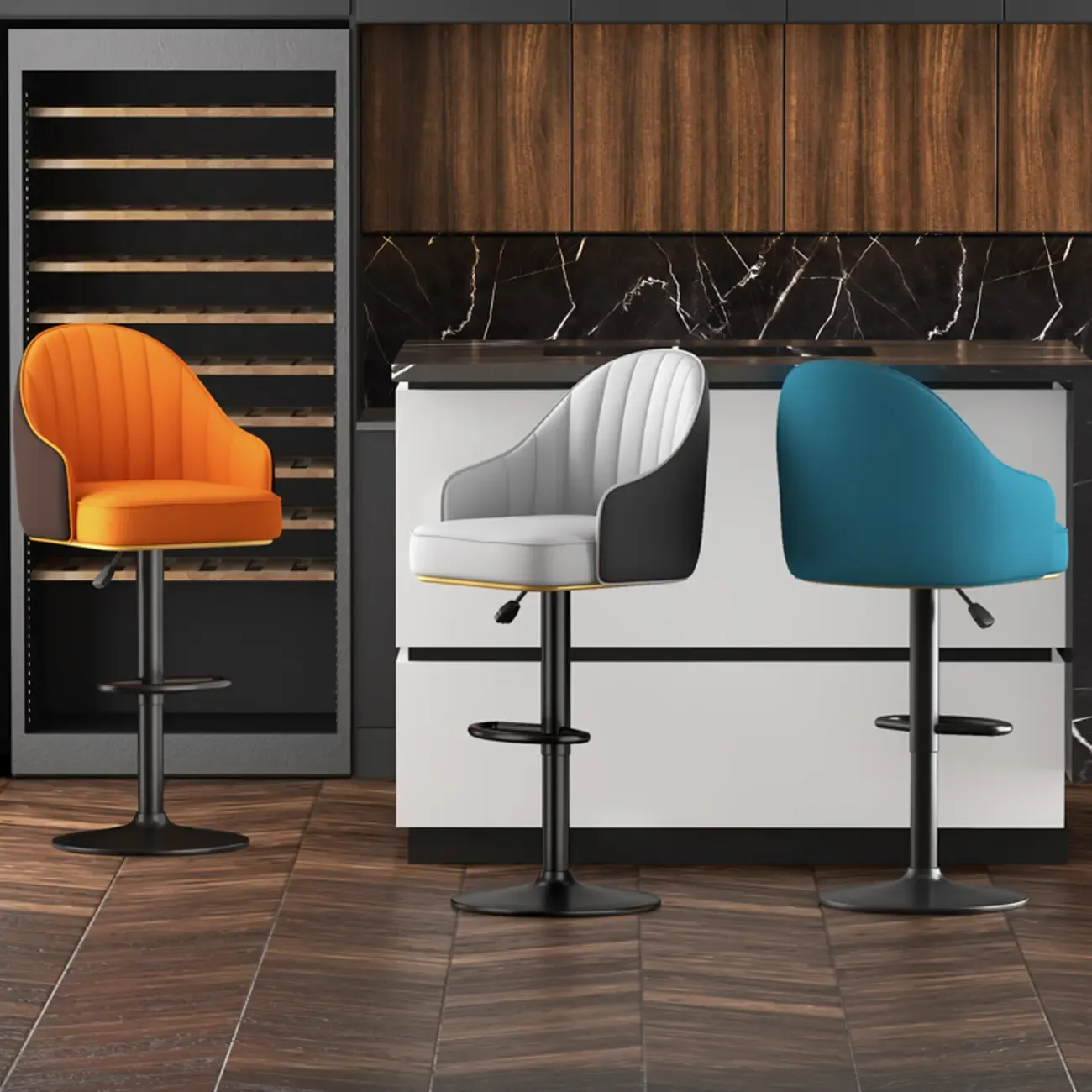 Adjustable Faux Leather Swivel Bar Stools with Backs