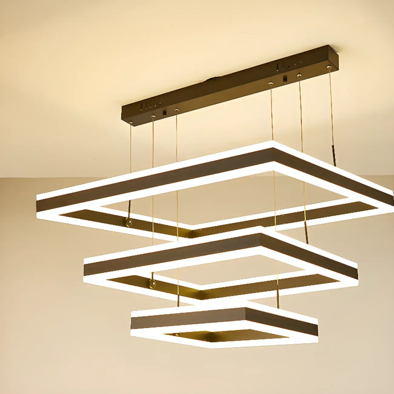Modern 3-Tier Linear Square Dimmable LED Chandelier