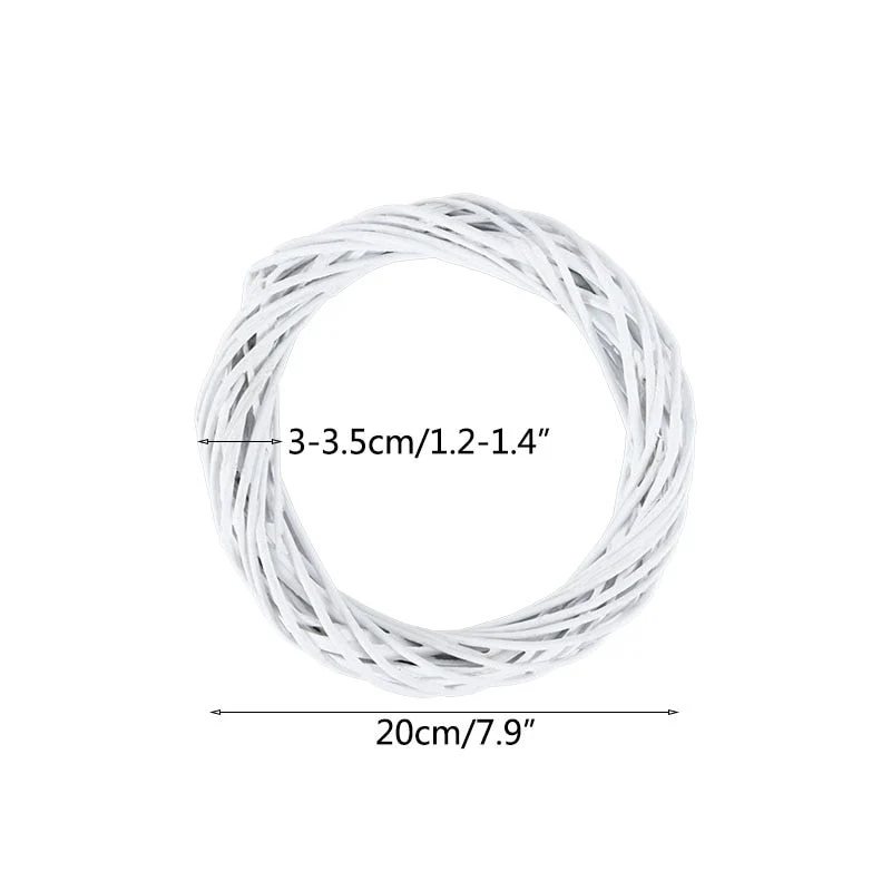 HULIANFU White Garland Wicker Round Design Christmas Tree Rattan Wreath Ornament Vine Ring Decoration Home Party Hanging Flower Craft - Deanwangkt
