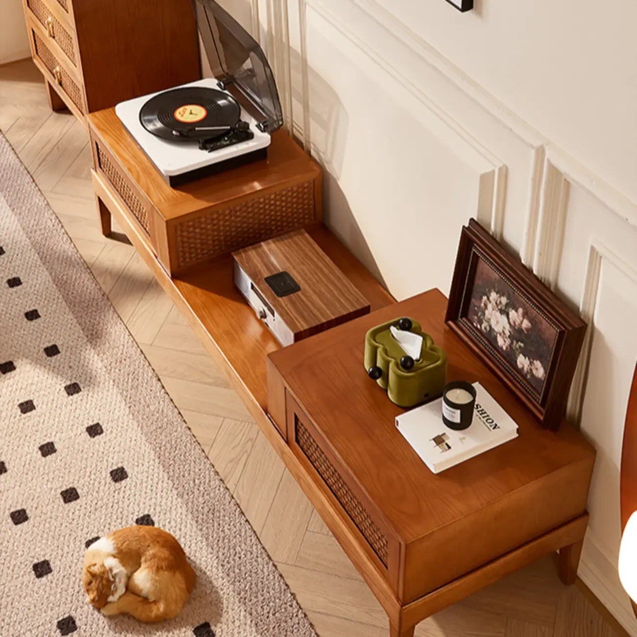 70Inch Modern Brown Wood TV Stand Entertainment Center