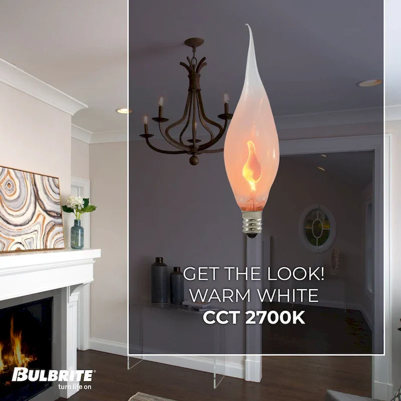 Bulbrite Pack of (12) 3 Watt Dimmable Silicone CA5 Incandescent Light Bulbs with Candelabra (E12) Base, 2700K Flame Flicker