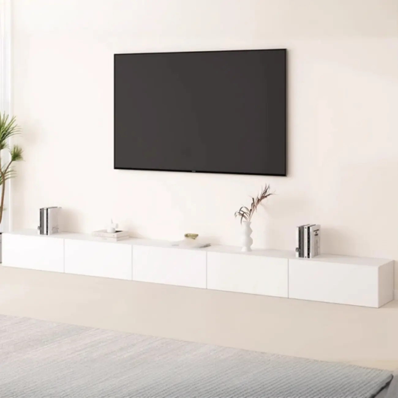 Modern White Wood TV Stand with Cable Management