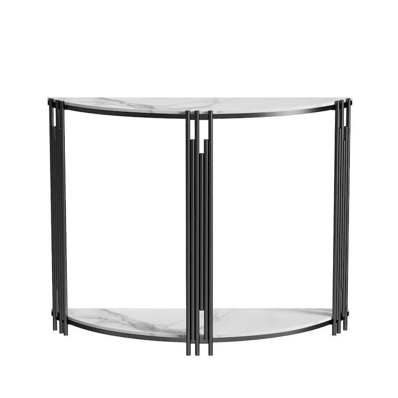 Modern Half Moon Console Table Hallway Side Table 2-Tier