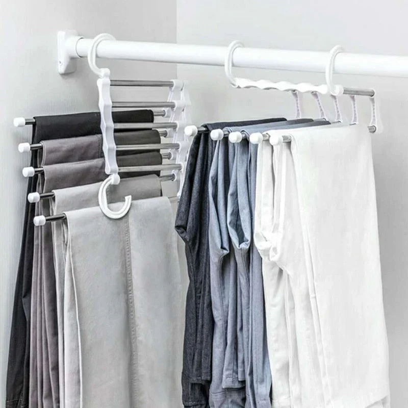 HULIANFU Stainless Steel Hangers Storage Tie Clips Multi-function 5 Layers Clothes Pants Rack Jeans Drying Rack Double Hooks Save Space - Deanwangkt