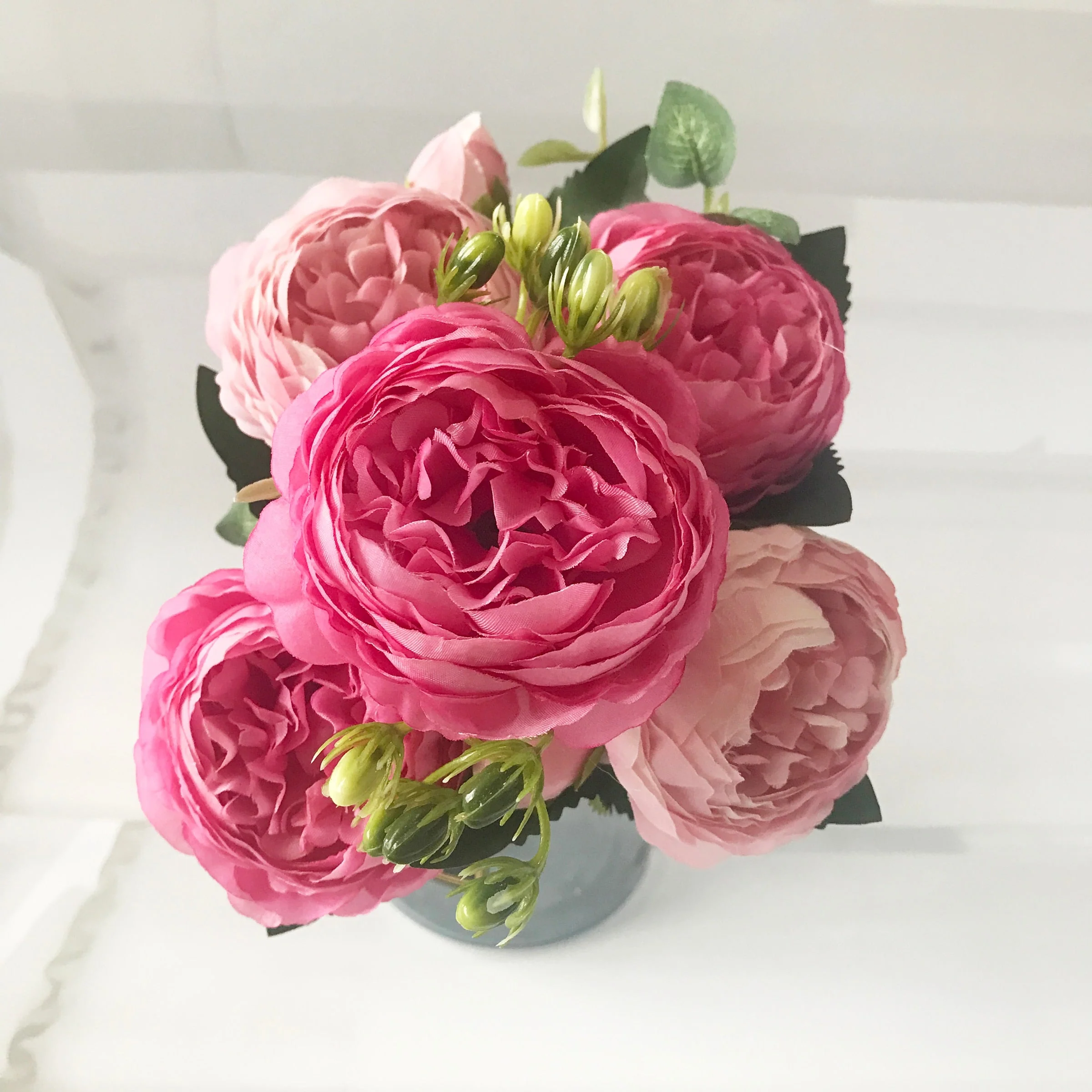 HULIANFU 2026  30cm Rose Pink Silk Peony Artificial Flowers Bouquet 5 Big Head and 4 Bud Cheap Fake Flowers for Home Wedding Decoration indoor - Deanwangkt