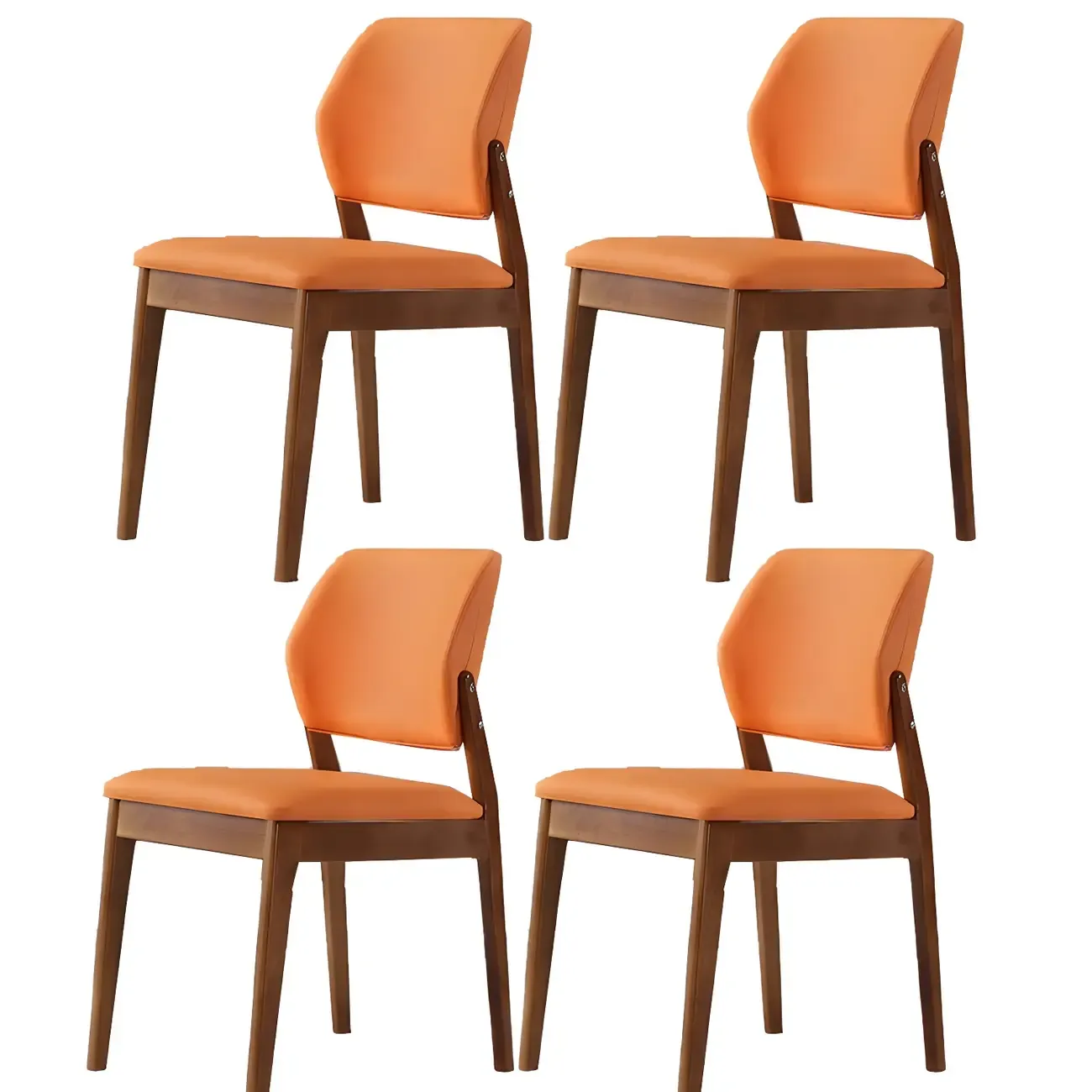 Modern Wood Faux Leather Beige Low Back Dining Chair