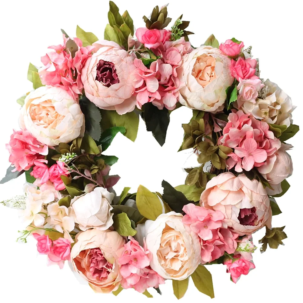 HULIANFU Peony simulated garland Rattan ring decoration Photography props Wedding wreath Flower home door Decoration - Deanwangkt