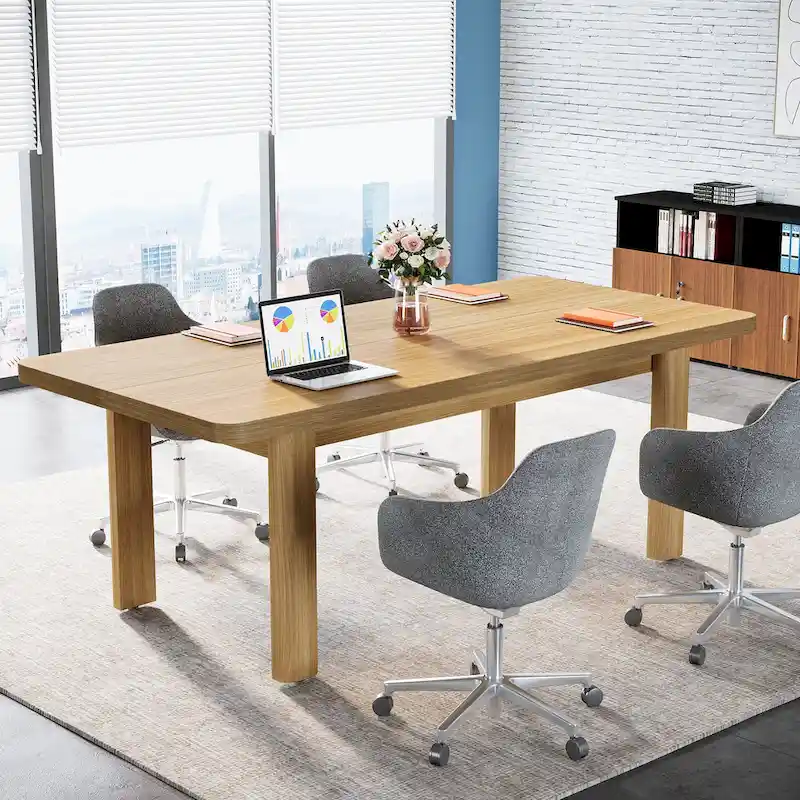 63 Large Office Computer Desk, Executive Desk with Solid Wood Legs