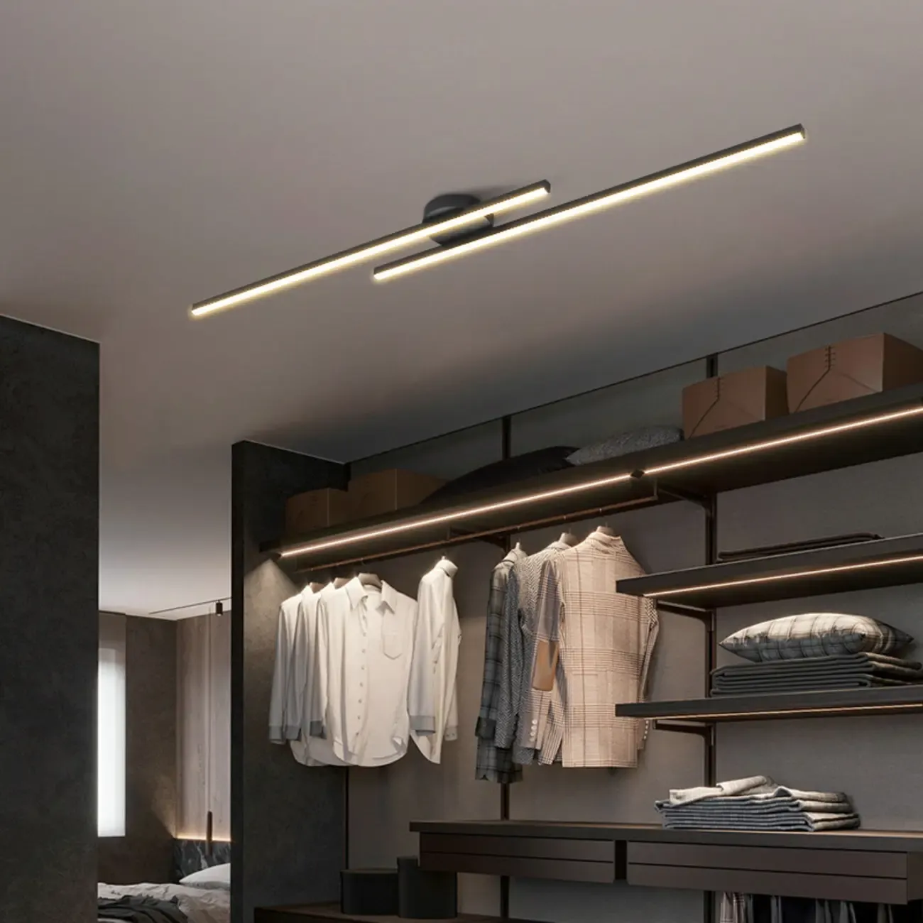 2-Light Linear LED Semi Flush Ceiling Light for Living Room
