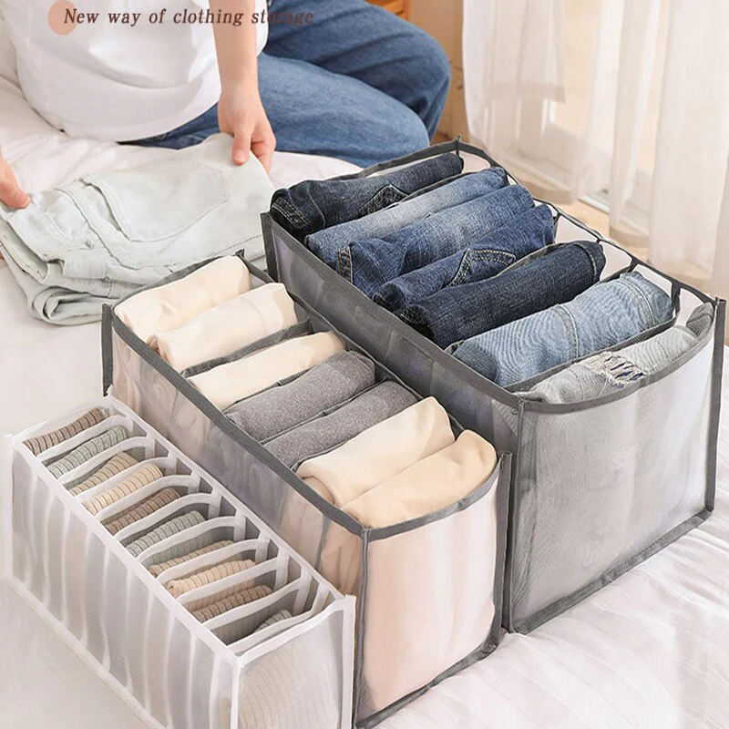 HULIANFU Stacking Pants Drawer Divider Organizer Jeans Compartment Storage Box Can Washed Home Closet Clothes Drawer Mesh Separation Box - Deanwangkt