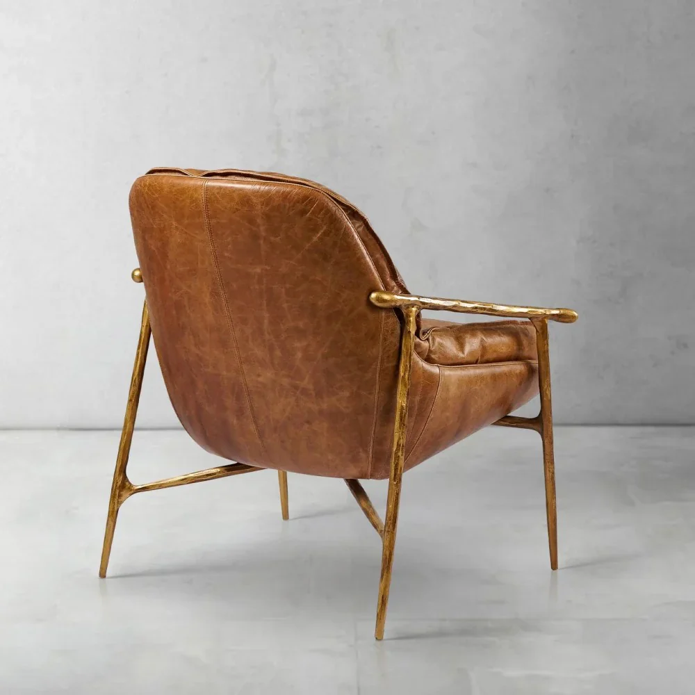 Mid-Century Modern Genuine Leather Accent Armchair
