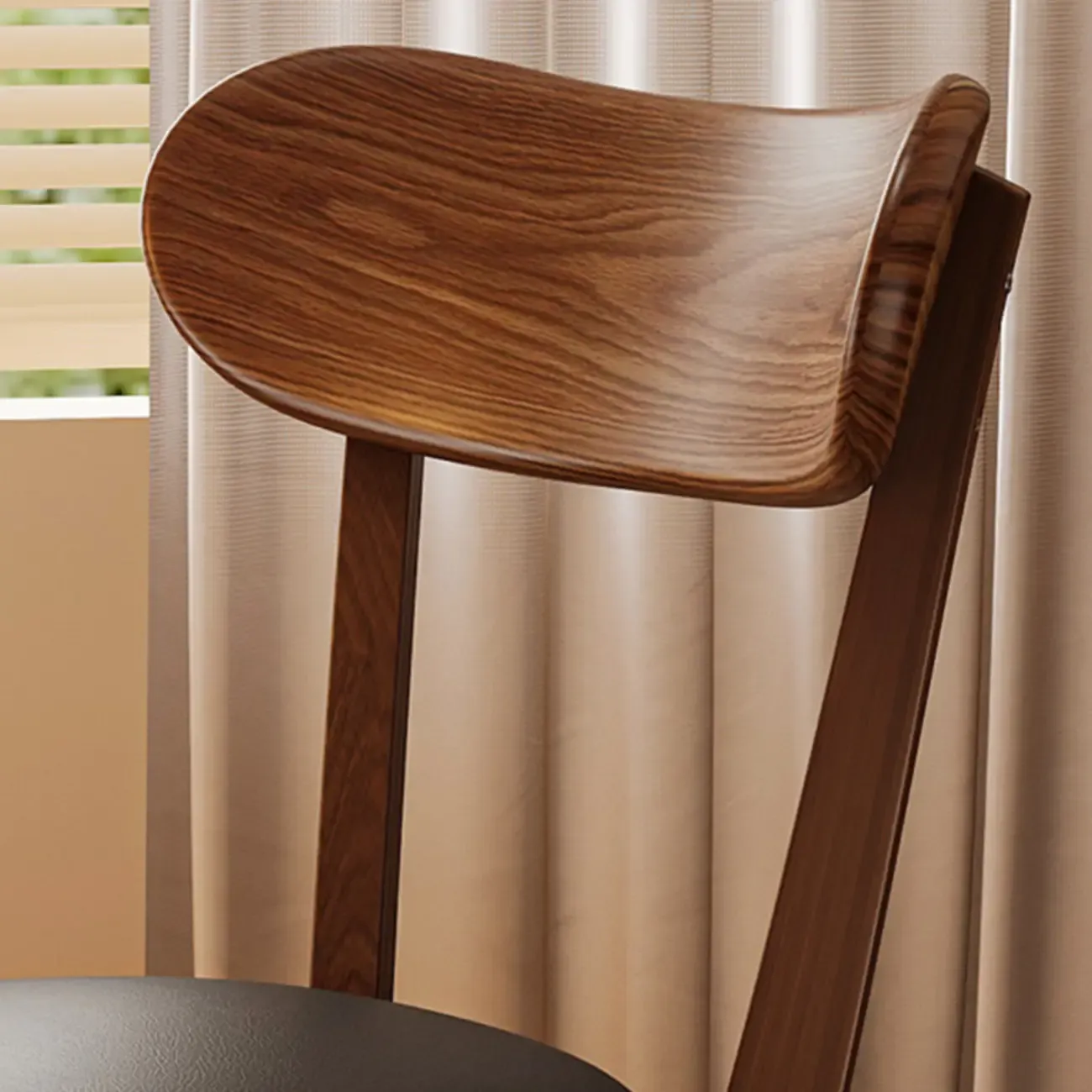 Walnut Wood Mid-Century Modern Upholstered Dining Chair