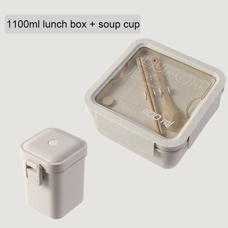 HULIANFU Wheat straw lunch box for kids plastic food storage container snacks box japanese style bento box with tableware soup cup - Deanwangkt