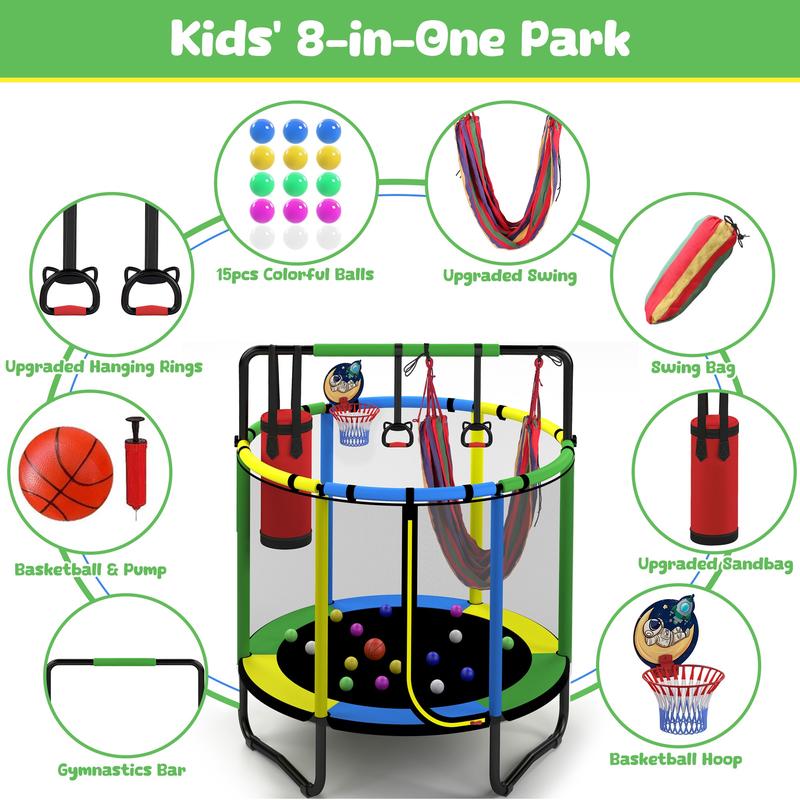 Segmart Mini Round Trampoline for Kids with Basketball Hoop, 55'' Indoor Outdoor Toddler Trampoline with Enclosure Net, Swing, Sandbag, Ring, Ocean Balls, Small Trampoline Gift for Boys Girls, Best Christmas Gift for Kids, Black Friday