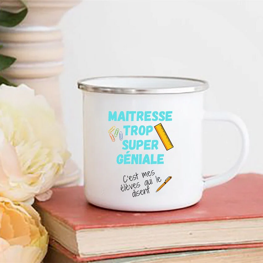 HULIANFU Merci Maîtresse/Atsem Print Coffee Mug Creative Enamel Cups Drinks Water Milk Cup Mug School Home Handle Drinkware Teacher Gifts - Deanwangkt