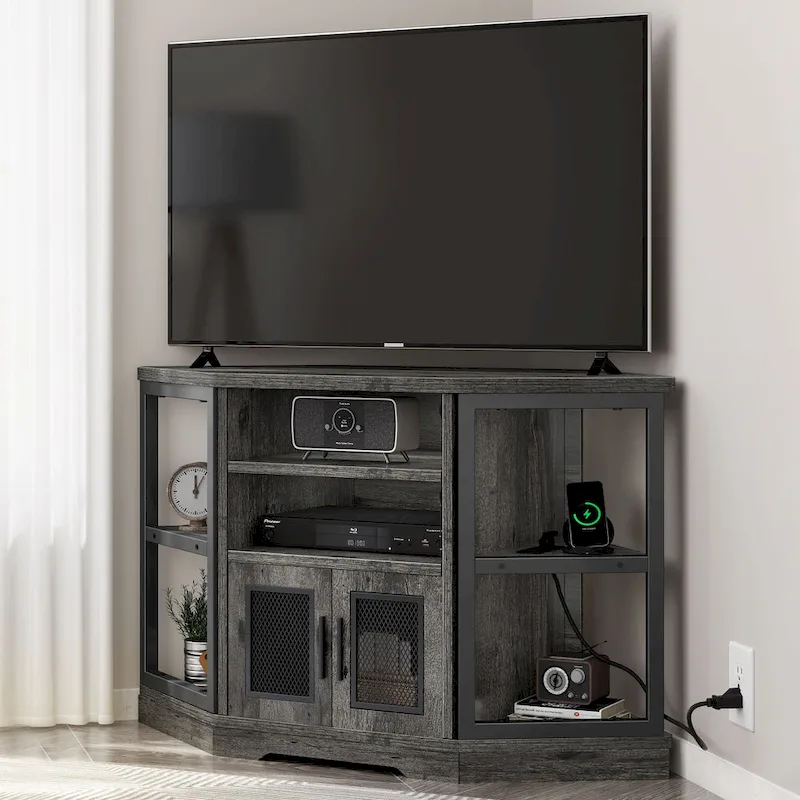 Moasis Farmhouse Corner TV Stand for TVs up to 55 Wood TV Media Console Entertainment Center