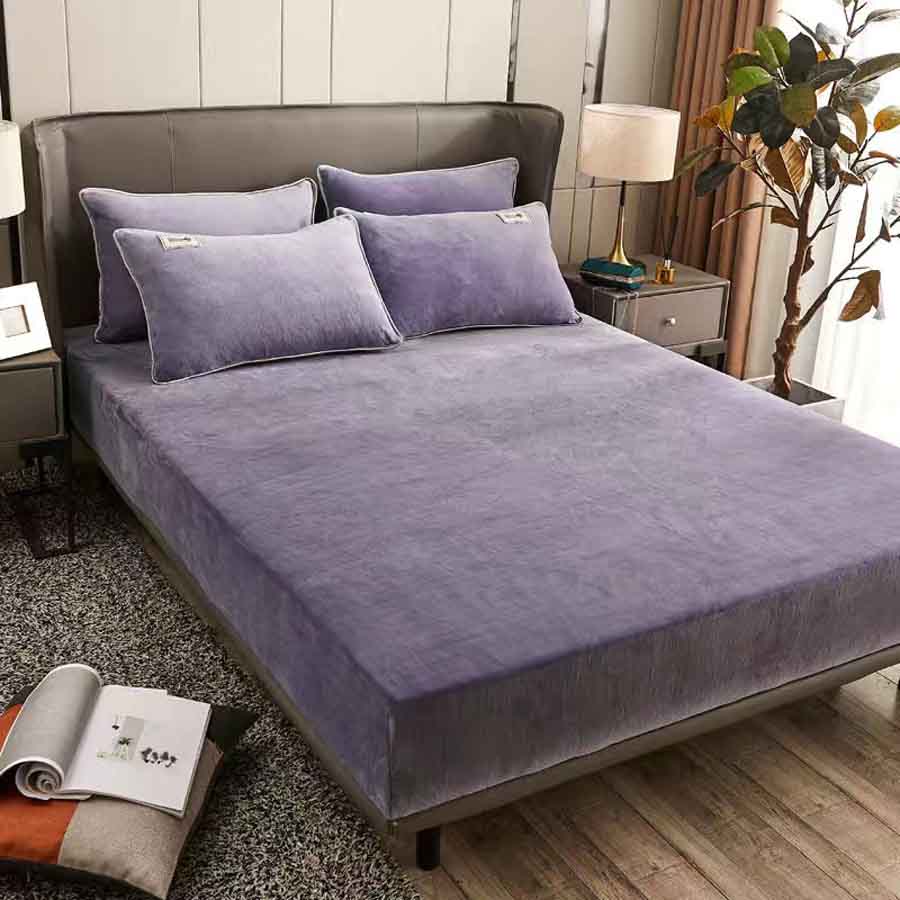 HULIANFU  WOSTAR Flannel winter warm elastic band fitted sheet mattress protector cover super soft cozy king size bed sheet and pillowcase - Deanwangkt