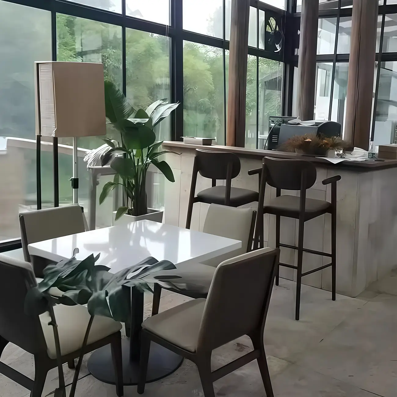 Square Four Legs Black Wood Leather Bar Stools