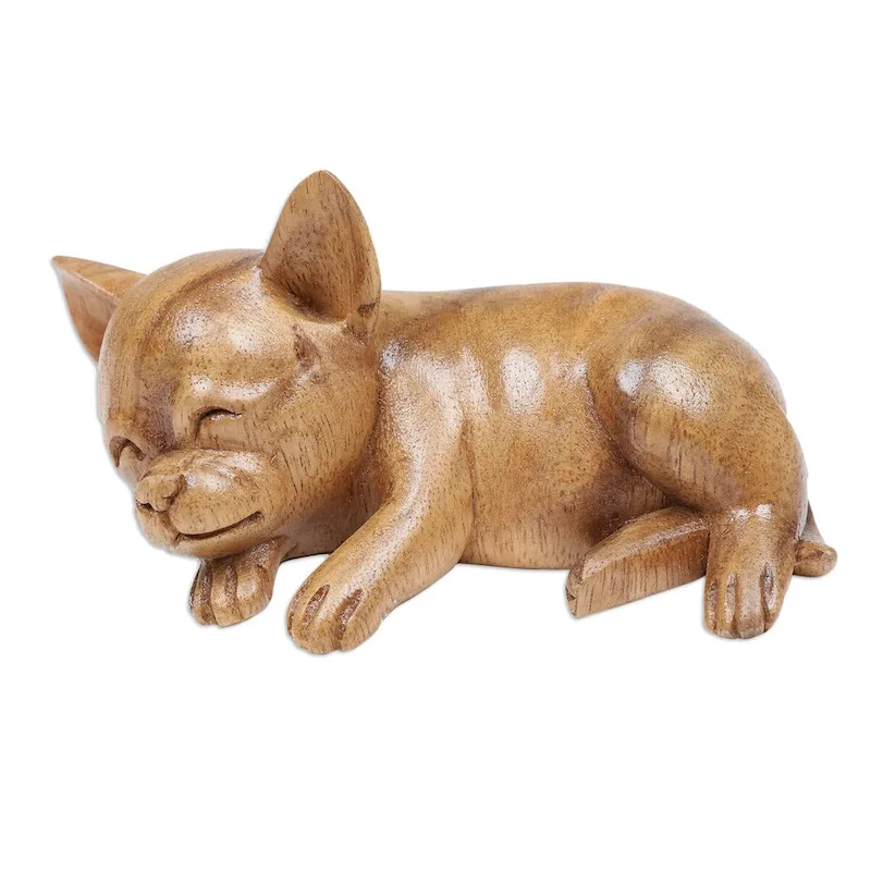Novica Handmade Sleeping Chihuahua Wood Figurine