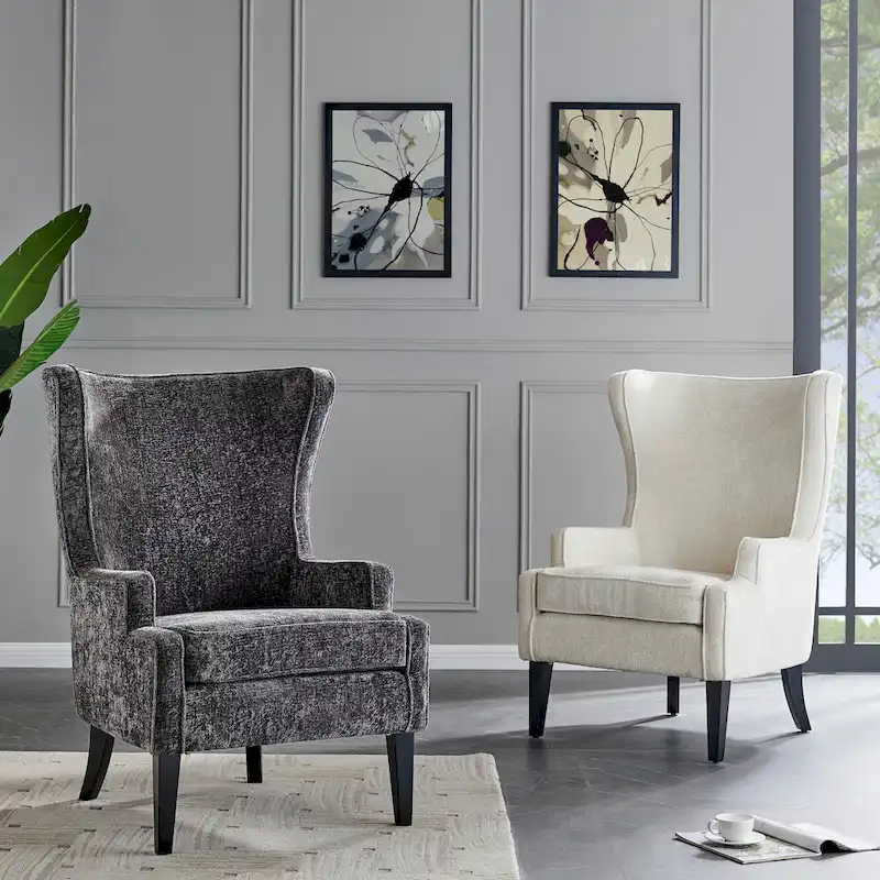 Clementine KD Fabric Wing Accent Arm Chair