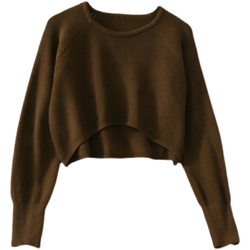 Hulianfu New Autumn Women Solid Sweater O-Neck Loose Sweater Pullover Crop Top Sweaters Shirts Femme Knit Outwear Jumpers - Deanwangkt