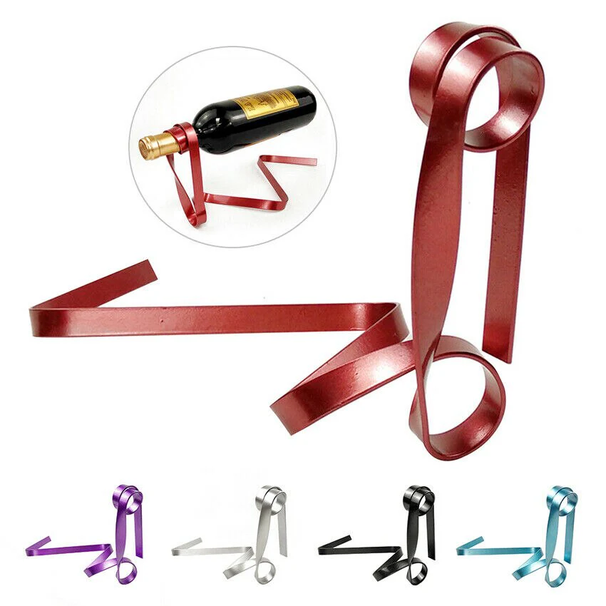 HULIANFU Magic Floating Colored Ribbon Wine Bottle Holder Rack Stand Bracket Art Decor Stand Holder Kitchen Dining Room Cellar Bar Decor - Deanwangkt