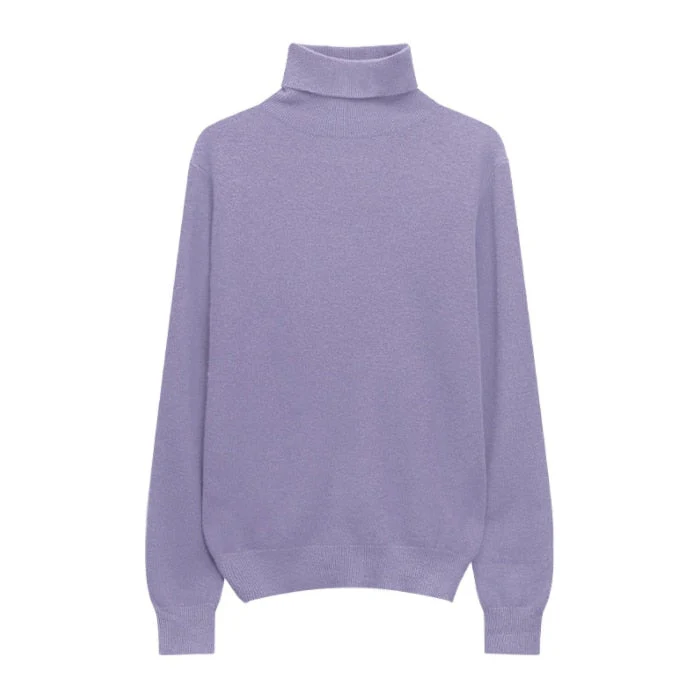 Hulianfu Winter High Quality Wwomen's Wool Sweater Solid Color High-neck Pullover Long-sleeved Knit Top - Deanwangkt
