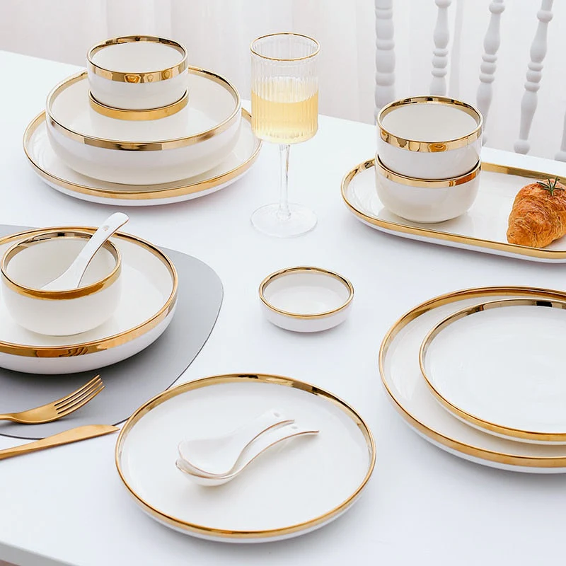 HULIANFU White Porcelain Plates for Food Dinner Set Dishes Salad Soup Bowl Ceramic Plates and Bowls Set Tableware Set Service for 4/6/8 - Deanwangkt