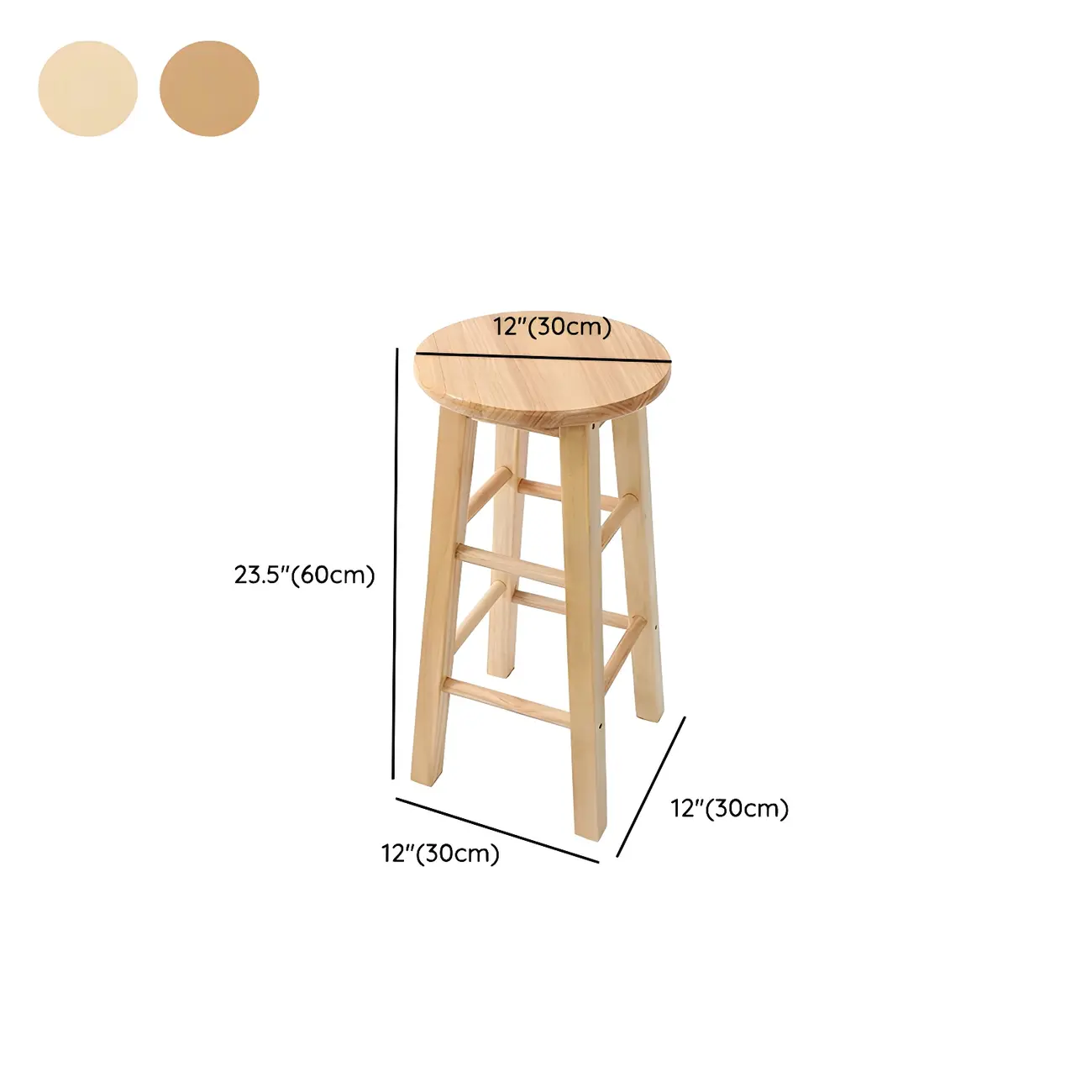 Round Oak Wood Backless Counter Height Bar Stool