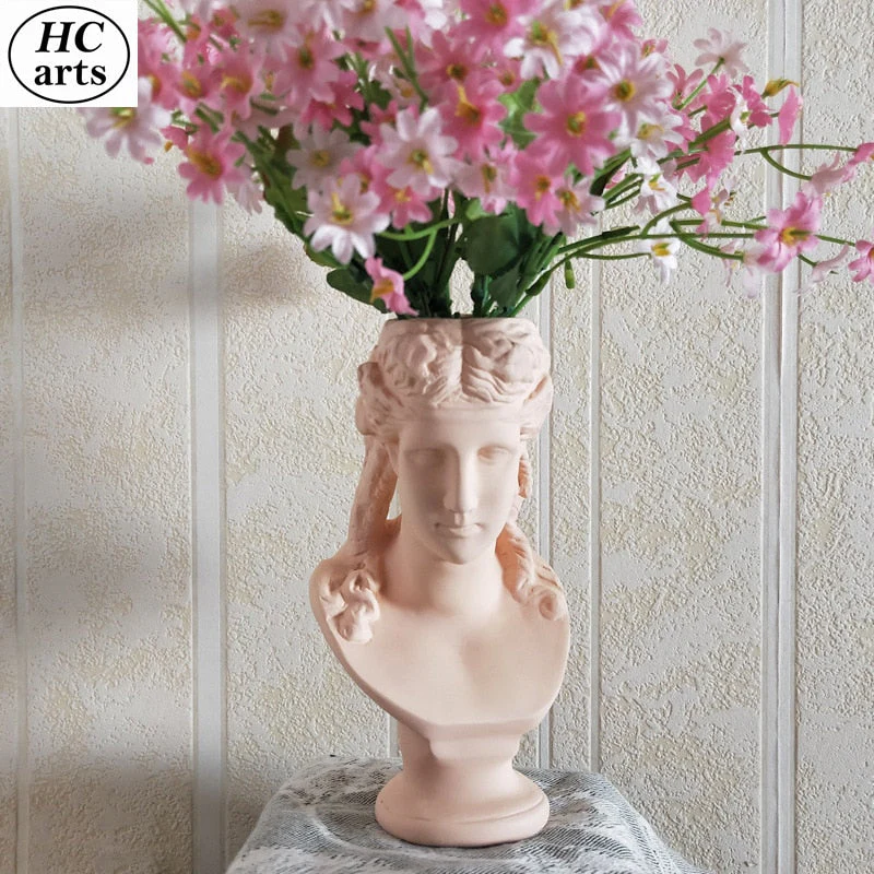 HULIANFU W&G Nordic Vase Home Decor Vase Creative Human Head Portrait Flower Vases Room Decoration Resin David Flower Vase Room Decor - Deanwangkt
