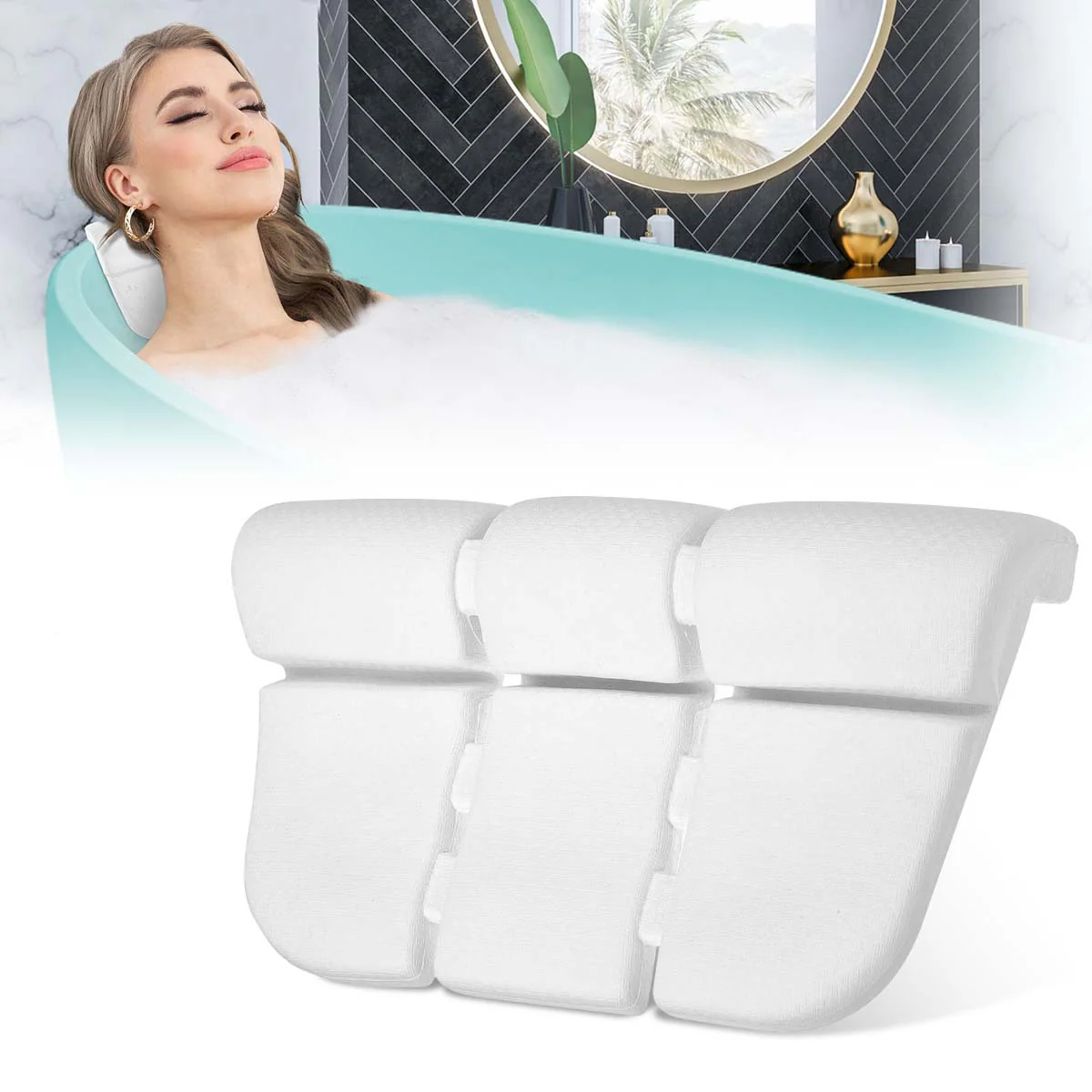HULIANFU SPA Bath Pillow Bathtub Pillow with 3 Suction Cups EVA foldable Neck and Back Support Bath Tub Pillow For Home Spa Bathroom - Deanwangkt