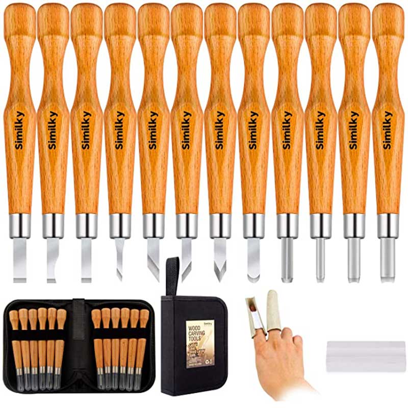 HULIANFU SIMILKY Wood Carving Tools Set SK7 Carbon Steel Crafting Chisel Tools - with Protective Cover Storage Case Small Pumpkin 12-Set - Deanwangkt