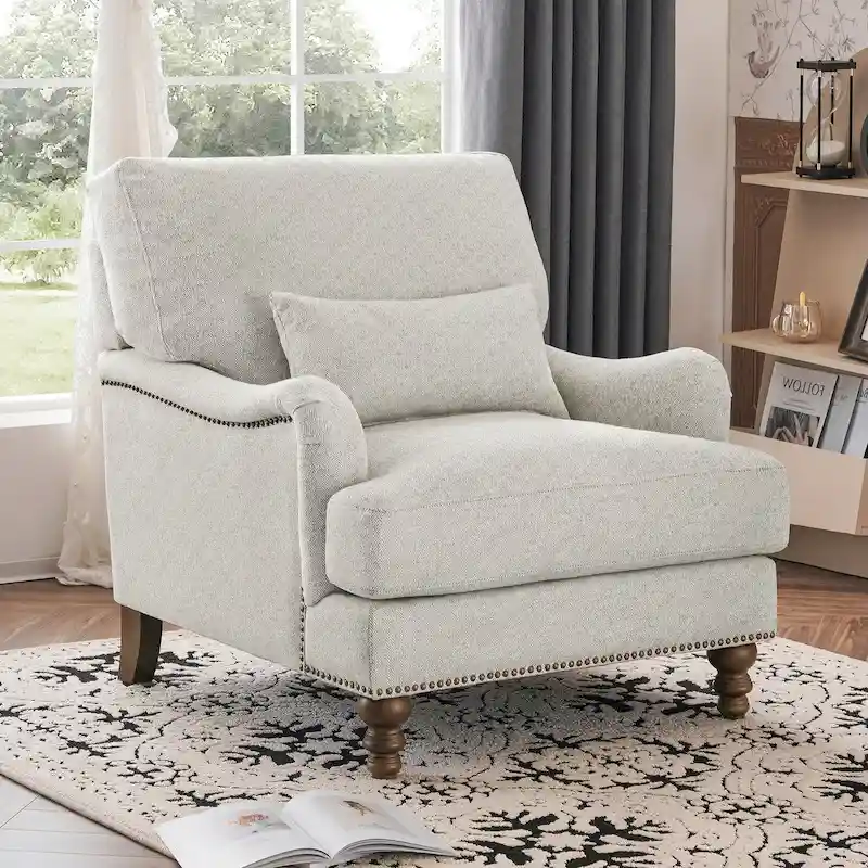 Modern Accent Chair Upholstered Solid Wood Frame with Lumbar Pillow Living Room Armchair