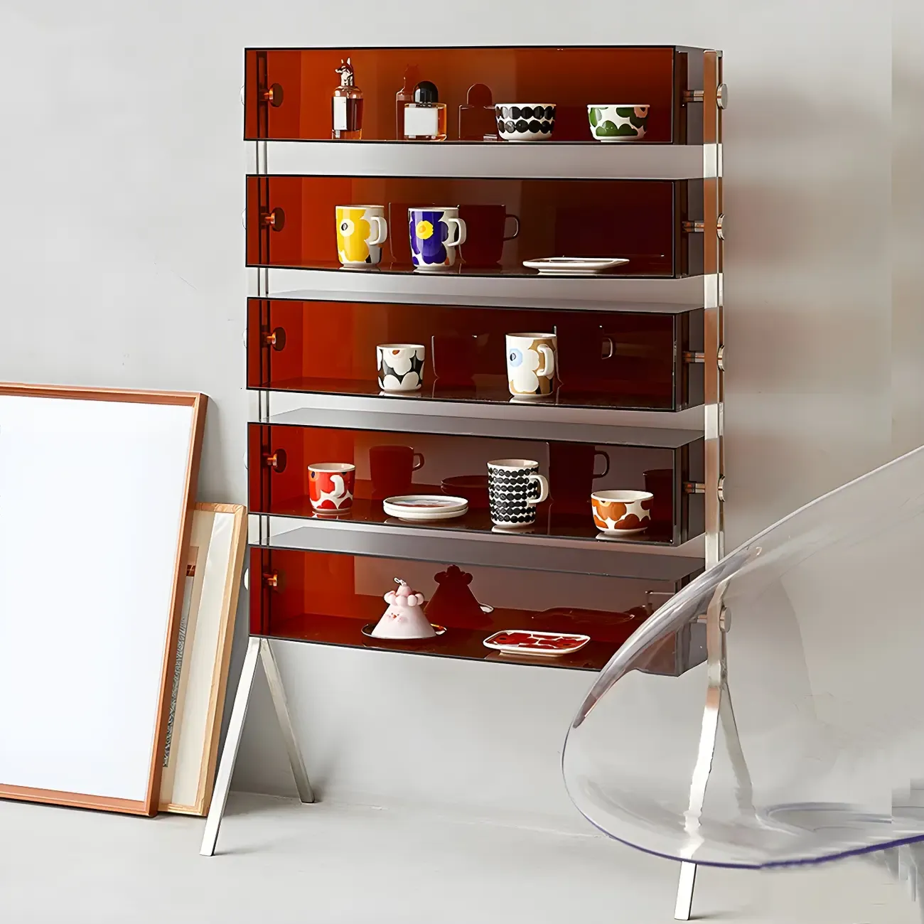 Tan Open Modern Acrylic Display Cabinet