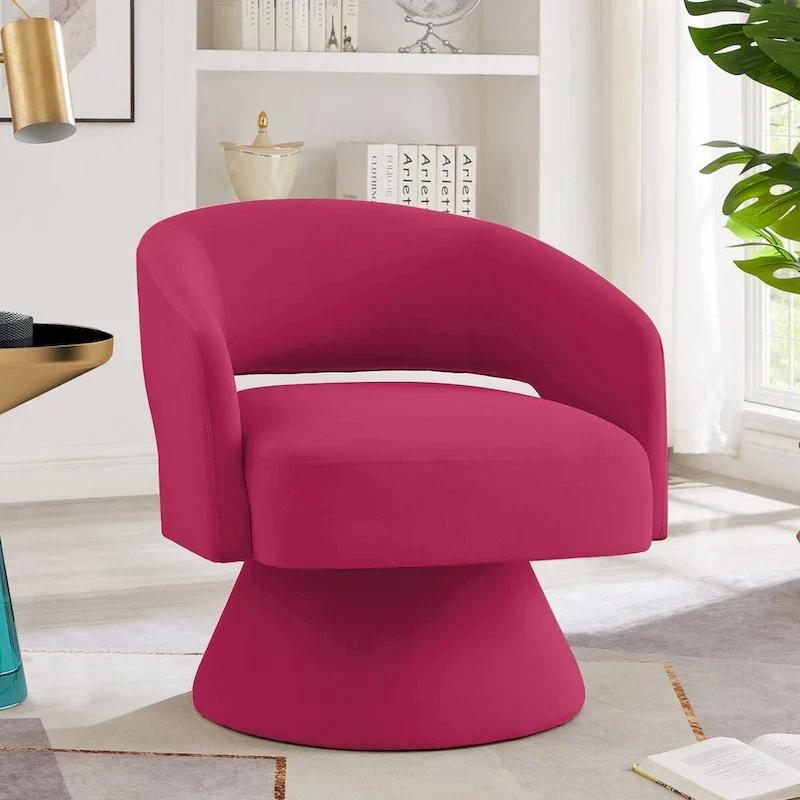 Upholstered Velvet Swivel Accent Chairs with Open Backrest