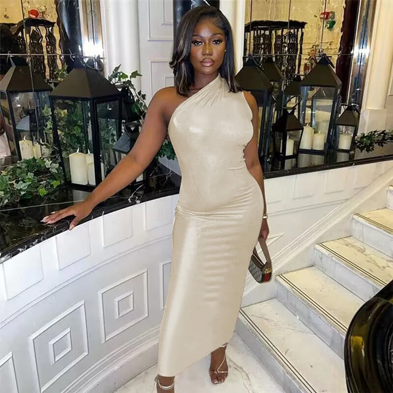 Hulianfu Pu Leather One Shoulder Sleeveless Draped Mini Prom Dress 2026  Summer Fall Women Elegant Y2K Evening Party Club Clothes - Deanwangkt