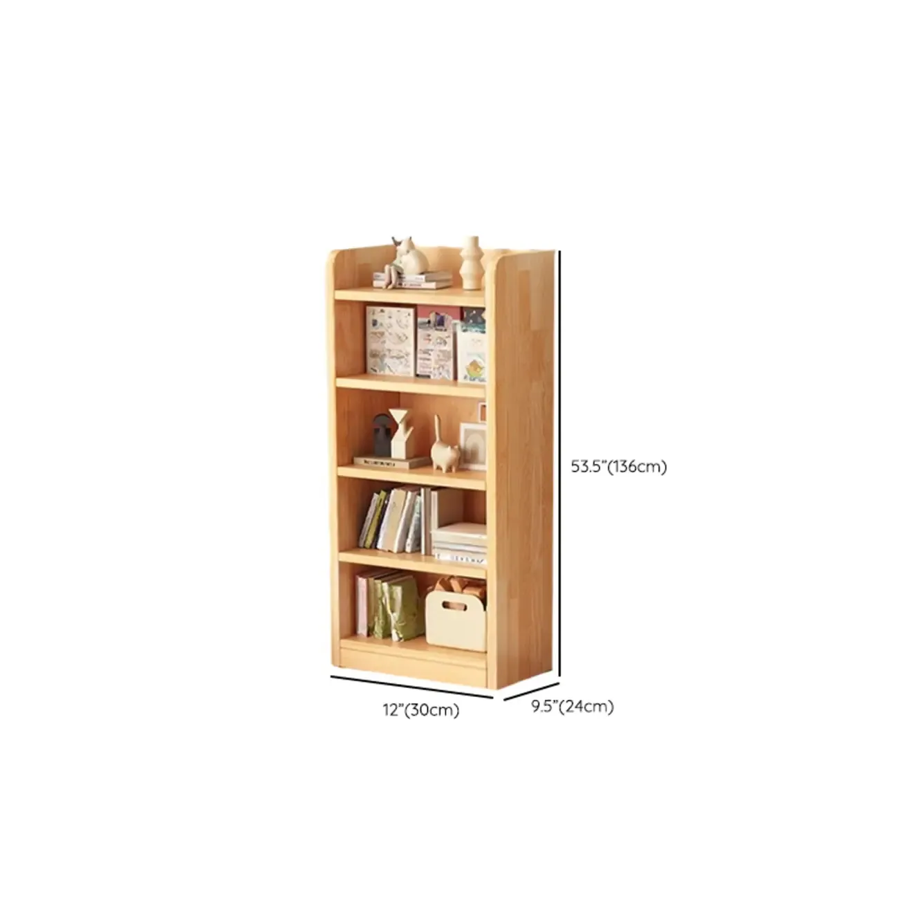 Narrow Vertical Modern Wooden Bookcase in Natural Finish