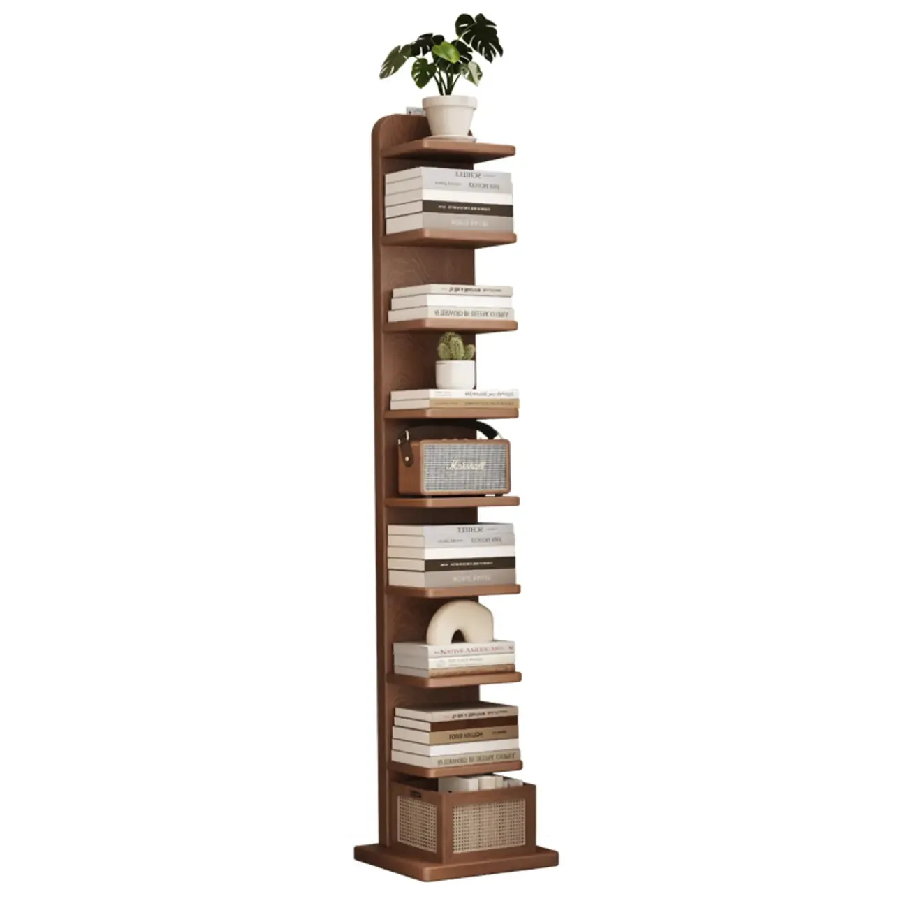 Narrow Wooden Multi-Shelf Closed Back Ladder Bookshelf