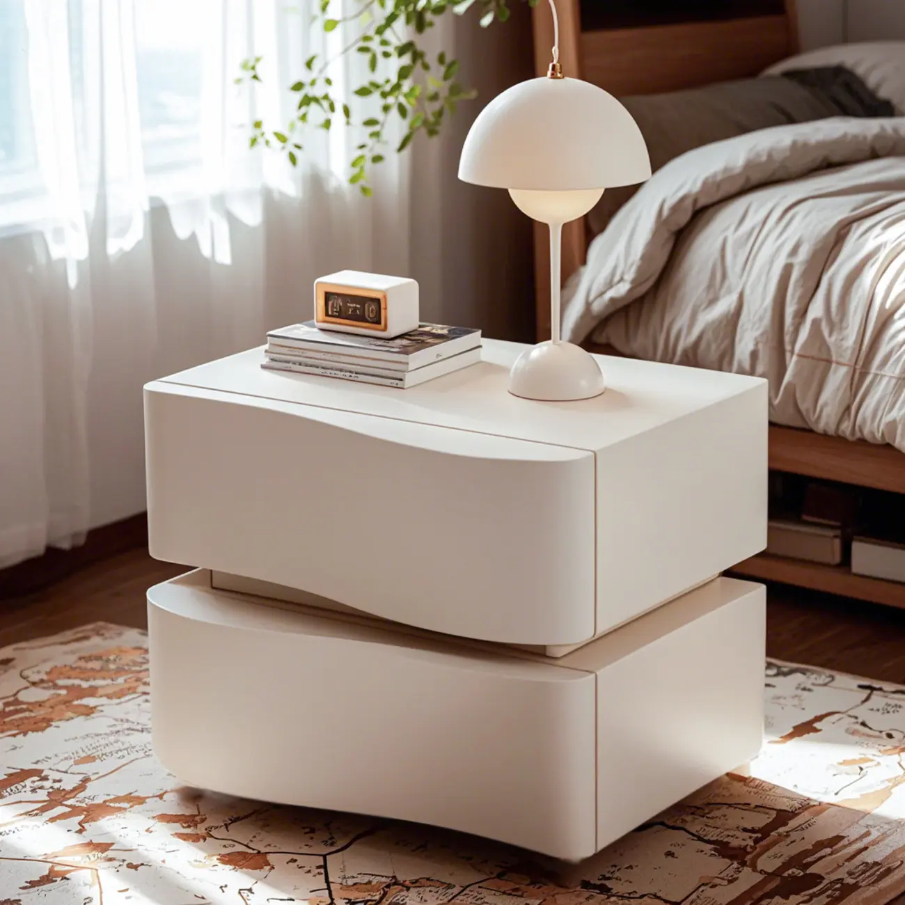 Stylish Solid Wood White Nightstand With 2 Drawer