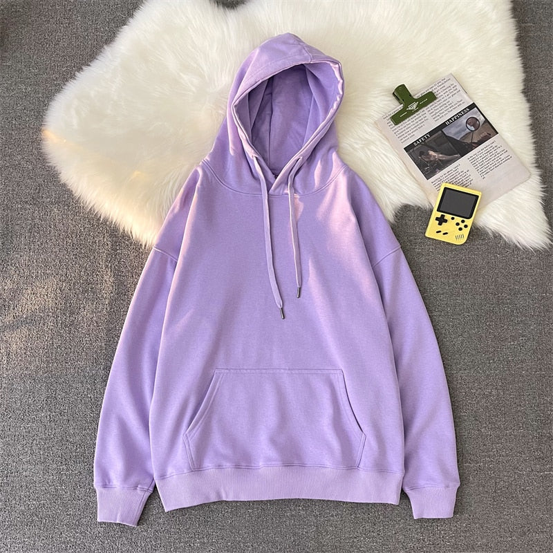 hulianfu Woman's Sweatshirts Solid Drop Shoulder Korean Female Hooded Pullovers  Thicken Warm Oversized Hoodies Women - Deanwangkt